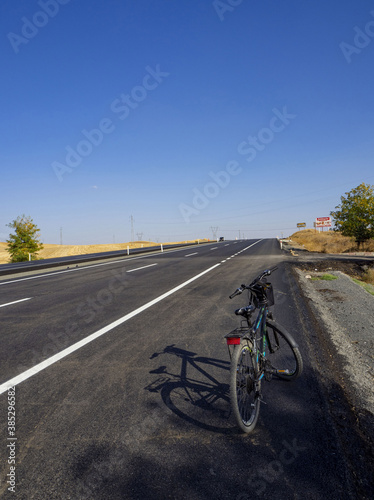 cycling on the newly built asphalt road, cycling on the highway,