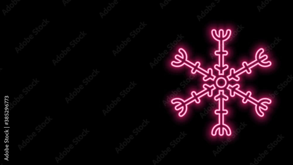 Glowing neon line Snowflake icon isolated on black background. 4K Video motion graphic animation Glowing neon line Snowflake icon isolated on black background. 4K Video motion graphic animation