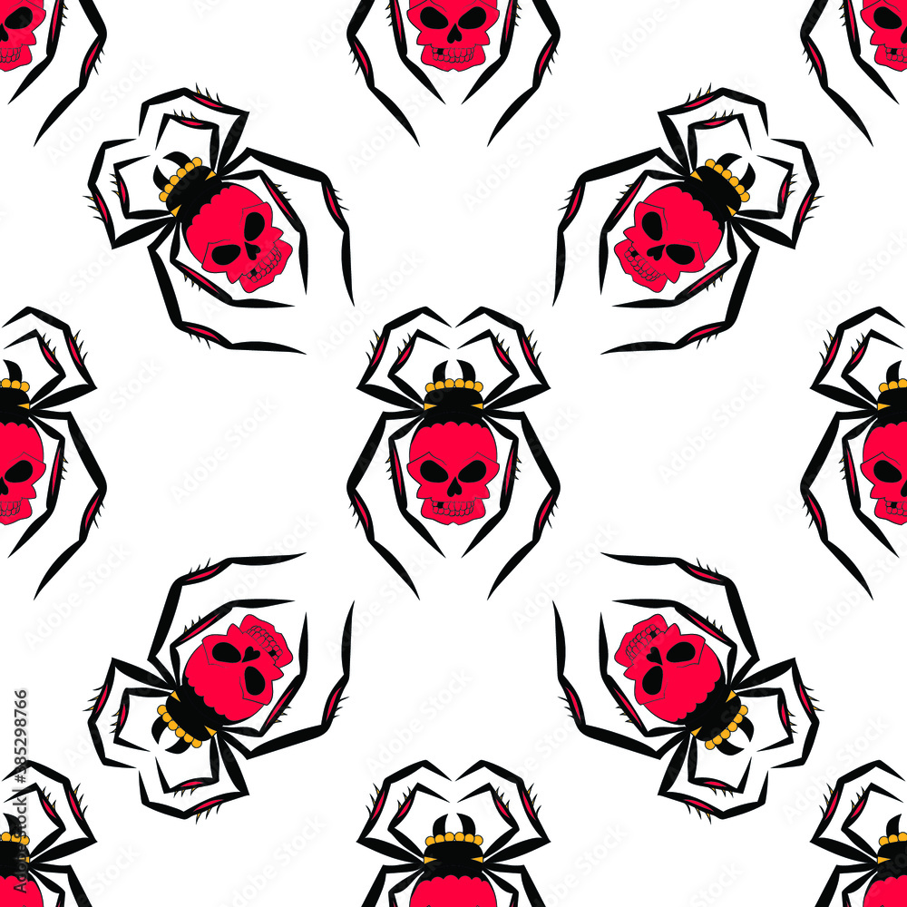 Fototapeta premium Seamless pattern, skull spider, vector illustration