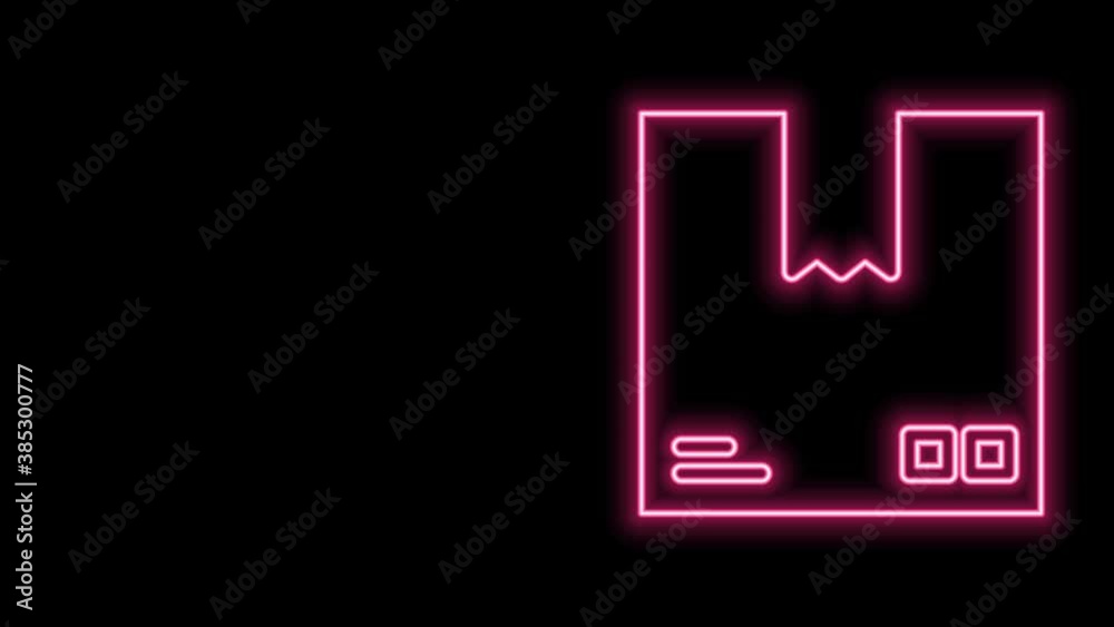 Glowing neon line Cardboard box with traffic symbol icon isolated on black background. Box, package, parcel. Delivery, transportation and shipping. 4K Video motion graphic animation Glowing neon line Cardboard box with traffic symbol icon isolated on black background. Box, package, parcel. Delivery, transportation and shipping. 4K Video motion graphic animation