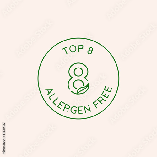 Vector design elements and icon for healthy food packaging without allergens - top 8 allegren free logo design template