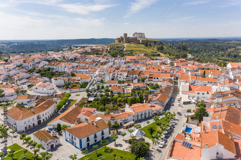 Aerial view of the circular castle in the town of Arraiolos , Portugal. Aerial view of the circular castle in the town of Arraiolos , Portugal.