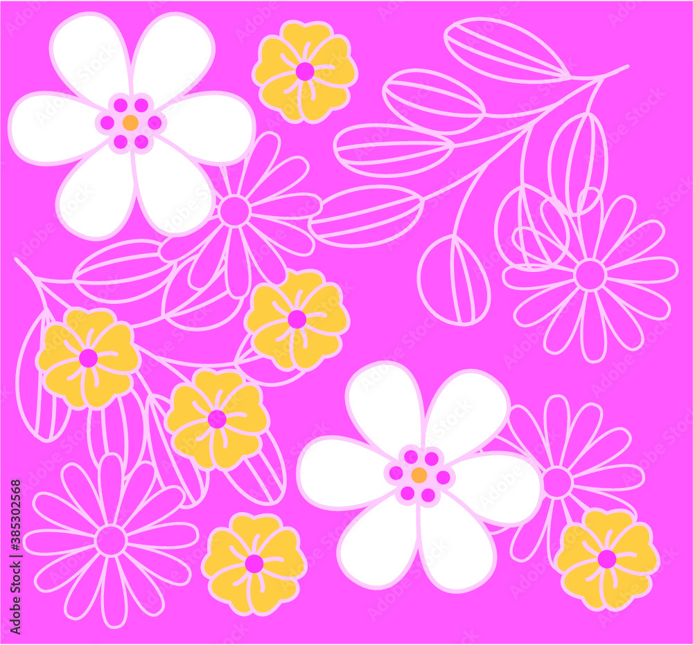 Seamless hand drawn tropical vector pattern with bright hibiscus flowers and exotic palm leaves on dark background. Seamless hand drawn tropical vector pattern with bright hibiscus flowers and exotic palm leaves on dark background.