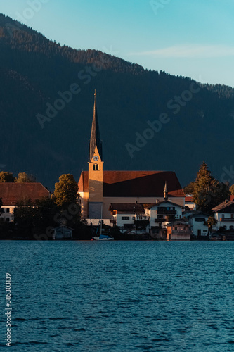 Beautiful church at sunset near the famous Tegernsee, Bavaria, Germany
