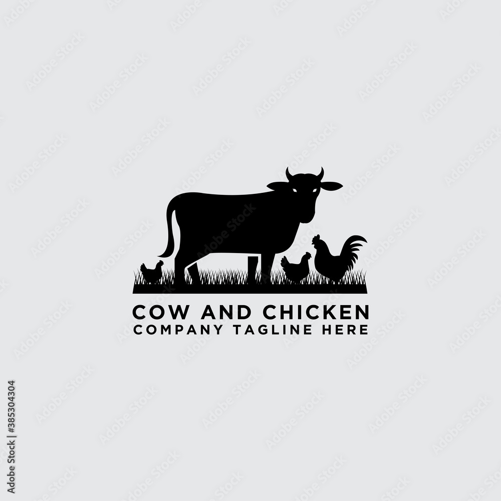 collection of cattle logo vector. Cow and chicken design - Vector