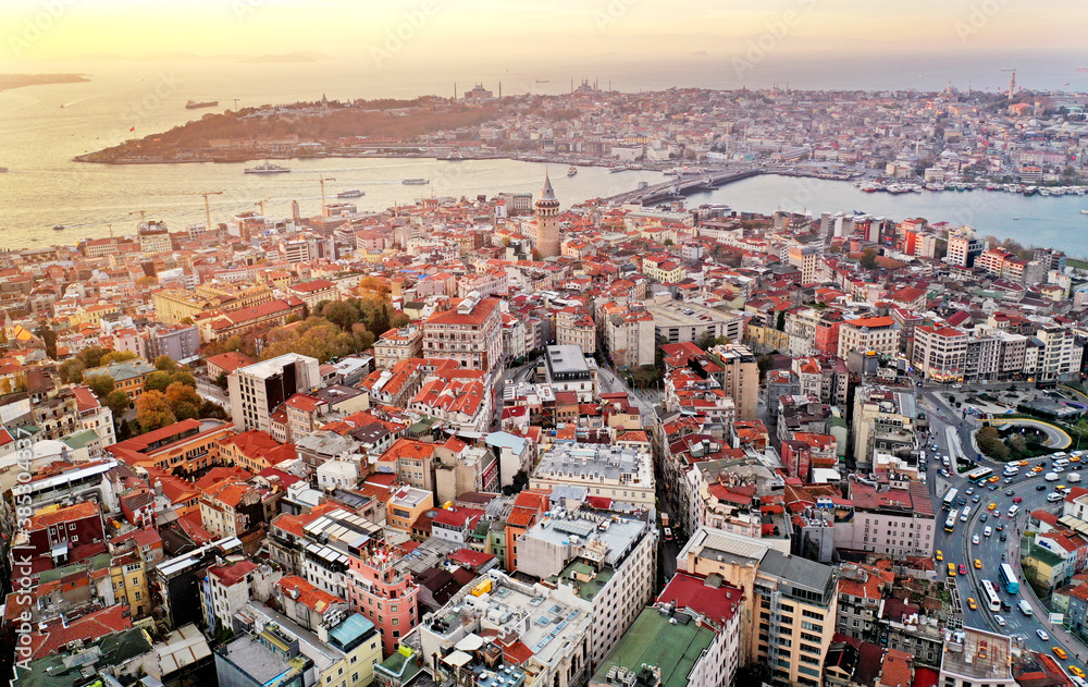 Aerial view of the new town Karaköy in Istanbul, Turkey