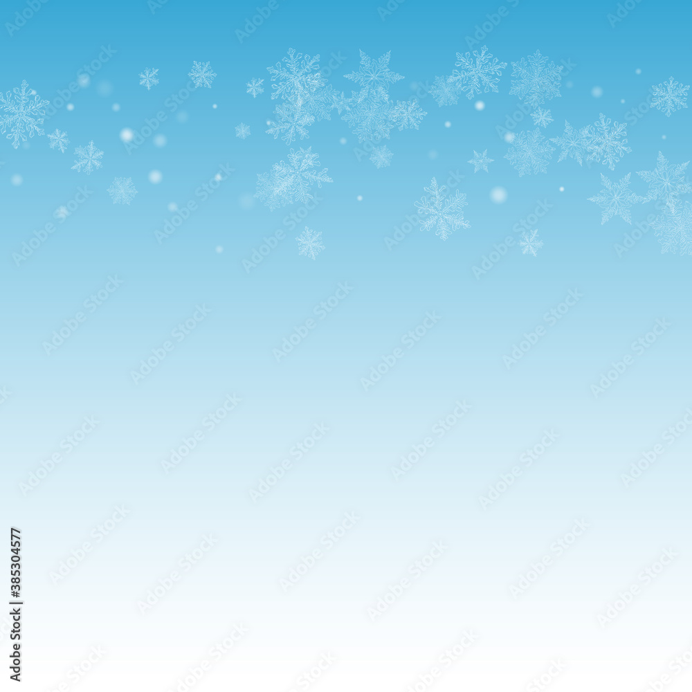 White Snowfall Vector Blue Background. Fantasy 