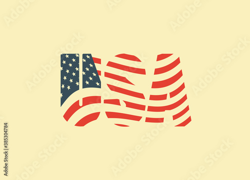 USA letters in the colors of the American flag isolated on a light background. Vector icon, emblem, logo, design element for banner, poster, flyer, t-shirt design, greeting card