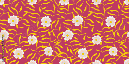 Blooming midsummer meadow seamless pattern. Plant background for fashion, wallpapers, print. A lot of different flowers on the field. Liberty style. Trendy floral design