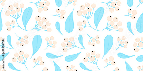 Floral seamless pattern with panicles of berries. Colorful repeating background with plant. Design for wallpaper, textiles, wrapping paper, cover notebook, header. Vector illustration, eps10