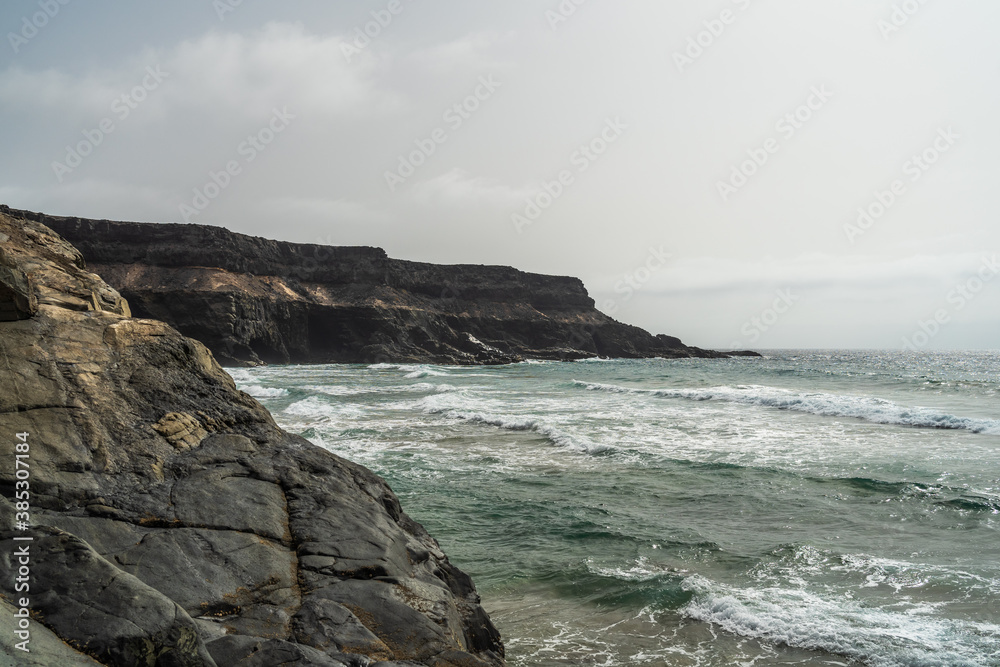 Rocky coast of the Atlantic Ocean. Fuerteventura. Canary Islands. Spain.