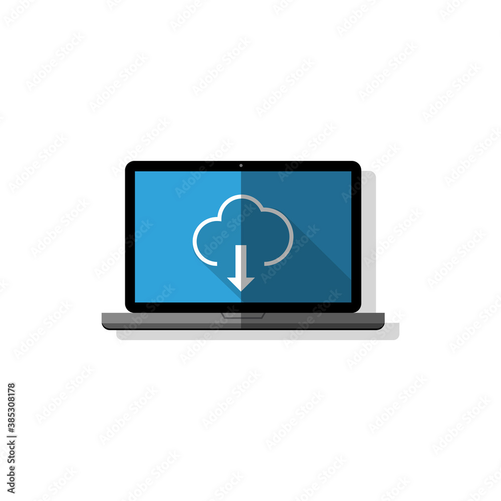 Laptop icon black with gray. Downloading a file from the cloud. Vector EPS10 Laptop icon black with gray. Downloading a file from the cloud. Vector EPS10