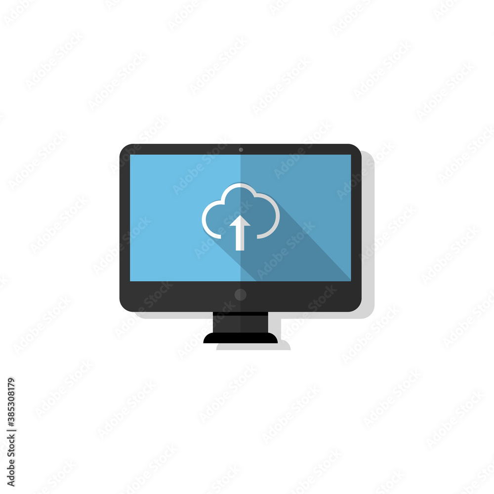 Monitor icon black with gray. File upload from cloud. Vector EPS10 Monitor icon black with gray. File upload from cloud. Vector EPS10