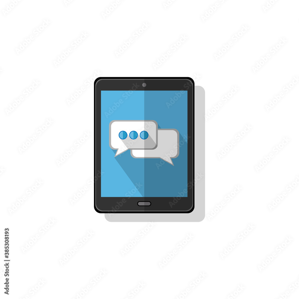 Tablet icon colored with chat with shadow. Vector EPS10