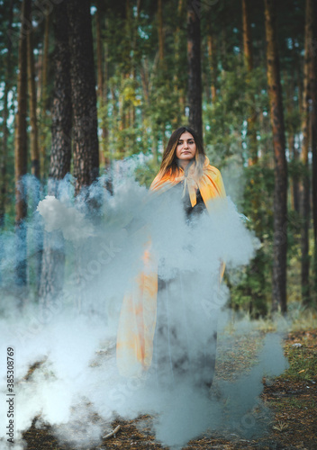 Halloween holiday witch Lady in Mystical atmosphere, , witchcraft concept, ideas for Party 