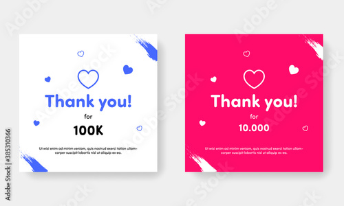 thank you for subscribe or followers, social media post templates with 2 color variations. Modern square layouts for instagram and facebook