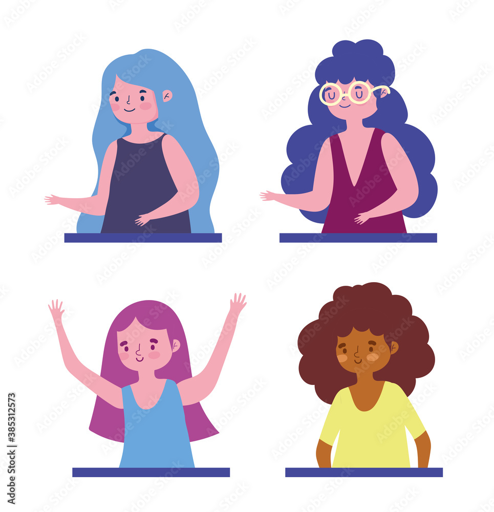 cartoon portrait group girls character cartoon portrait group girls character