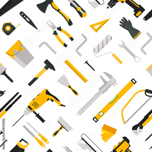 Cartoon Color Hand Tool Concept Seamless Pattern Background . Vector