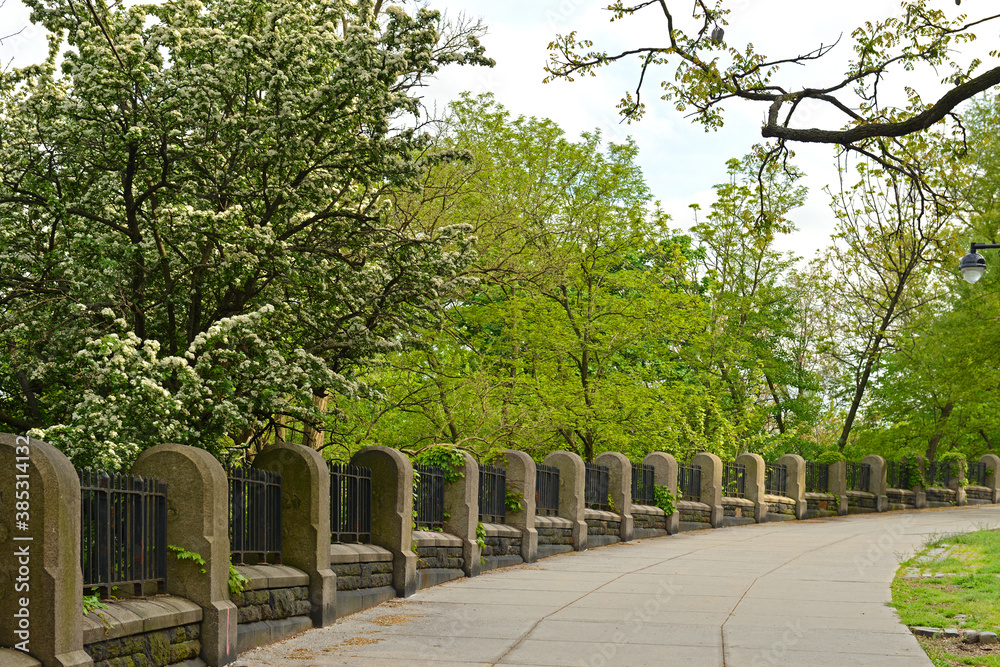 Morningside Drive and Morningside Park in Morningside Heights neighborhood of New York City, USA. Spring