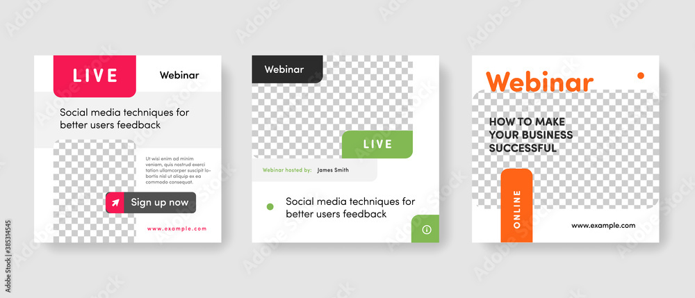live webinar promotion templates for social media. Editable layouts for instagram and facebook for teachers and influencers