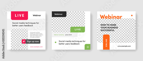 live webinar promotion templates for social media. Editable layouts for instagram and facebook for teachers and influencers