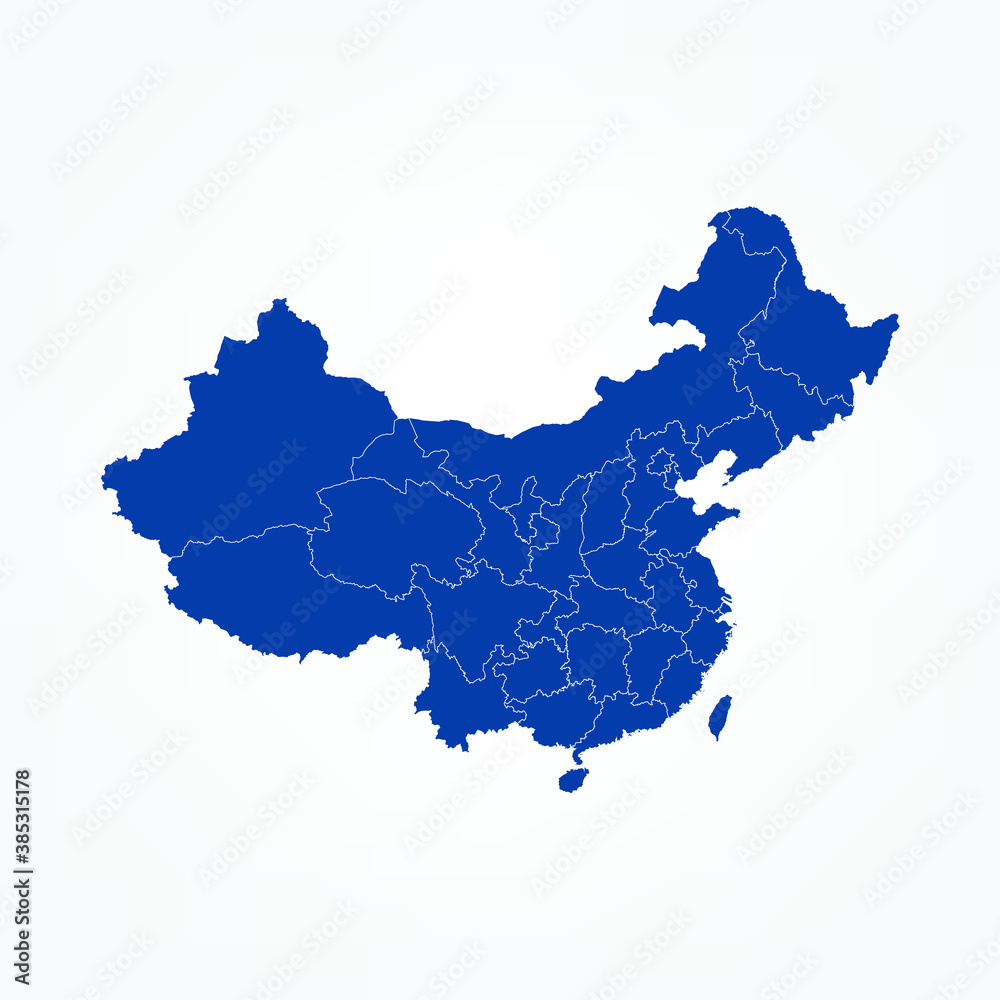 Naklejka premium High Detailed Blue Map of China on White isolated background, Vector Illustration EPS 10