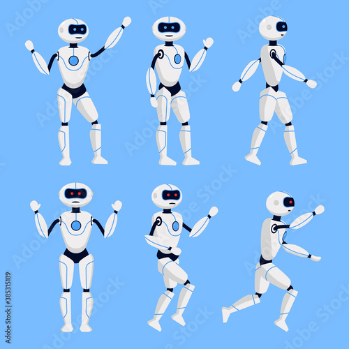 Robot Animation Set on a Blue Background. Vector