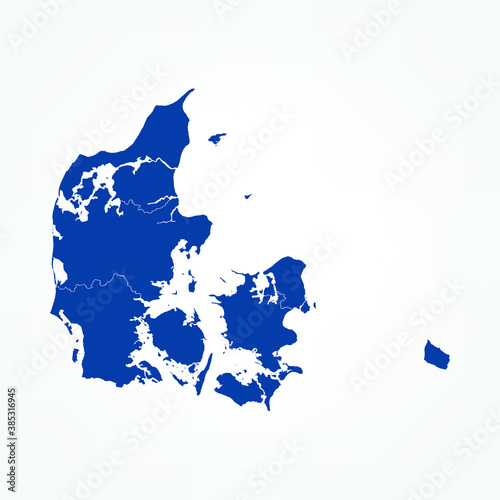 High Detailed Blue Map of Denmark on White isolated background, Vector Illustration EPS 10