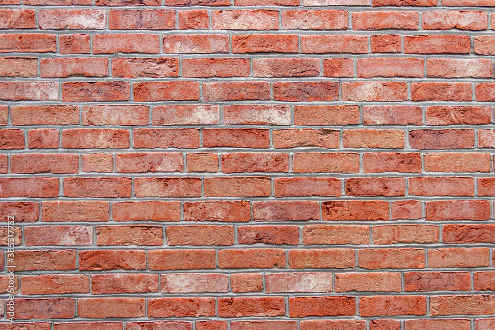 Fototapeta premium Perfect clean new red brick work wall background texture with cement clean template