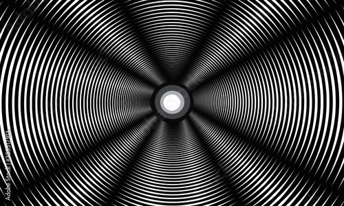 black and white concentric lines background.