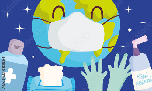 new normal lifestyle, world with mask alcohol disinfect