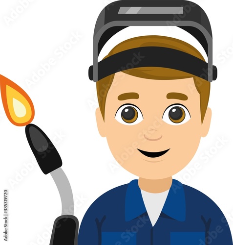 Vector illustration of emoticon of a man with profession of welder