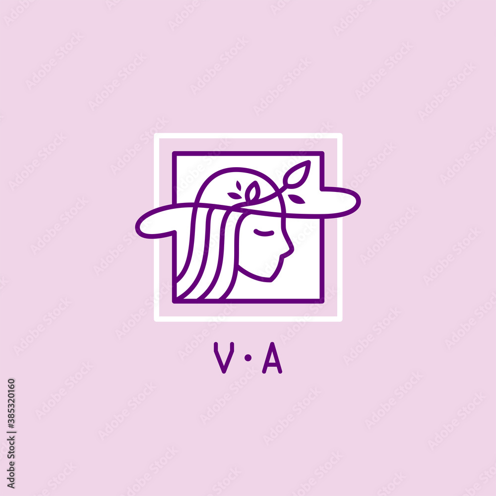 Autumnal, gentle, natural logos with the image of a girl in a hat. Vector illustration for female business. Linear illustration, girl's face in profile. Logo for a beauty salon or cosmetics store. Autumnal, gentle, natural logos with the image of a girl in a hat. Vector illustration for female business. Linear illustration, girl's face in profile. Logo for a beauty salon or cosmetics store.