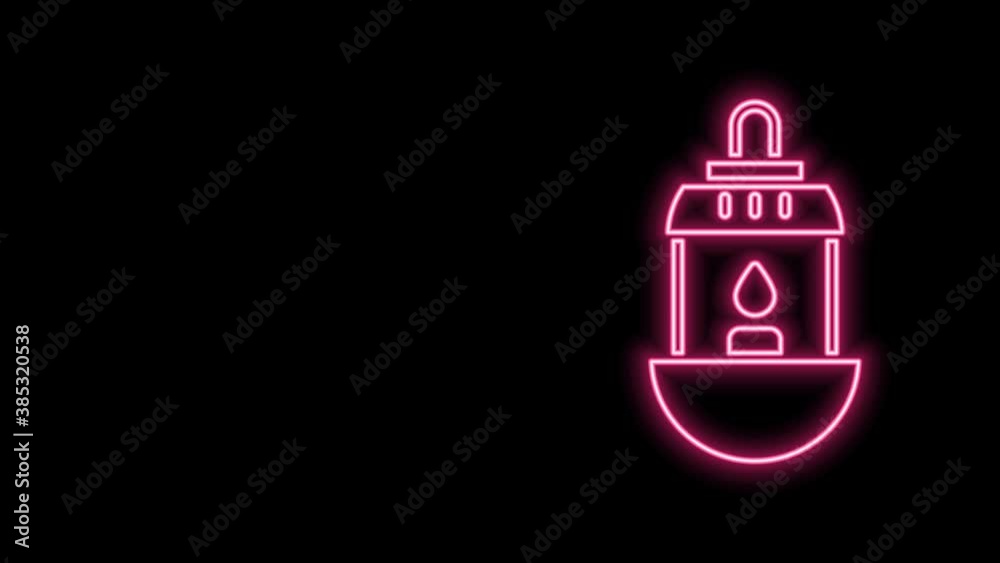 Glowing neon line Ramadan Kareem lantern icon isolated on black background. 4K Video motion graphic animation Glowing neon line Ramadan Kareem lantern icon isolated on black background. 4K Video motion graphic animation