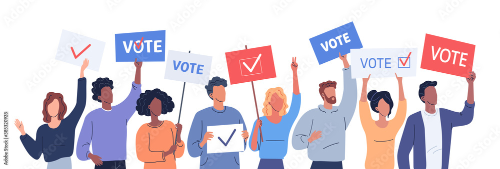 © HilaryDesign - Different people holding posters calling to vote in election day © HilaryDesign - Different people holding posters calling to vote in election day