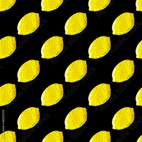 Cartoon lemon vector pattern background for decorative design.