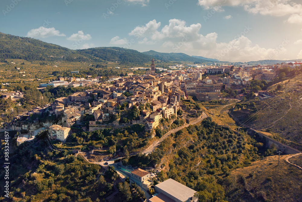 Aerial view charming Bocairent village. Spain