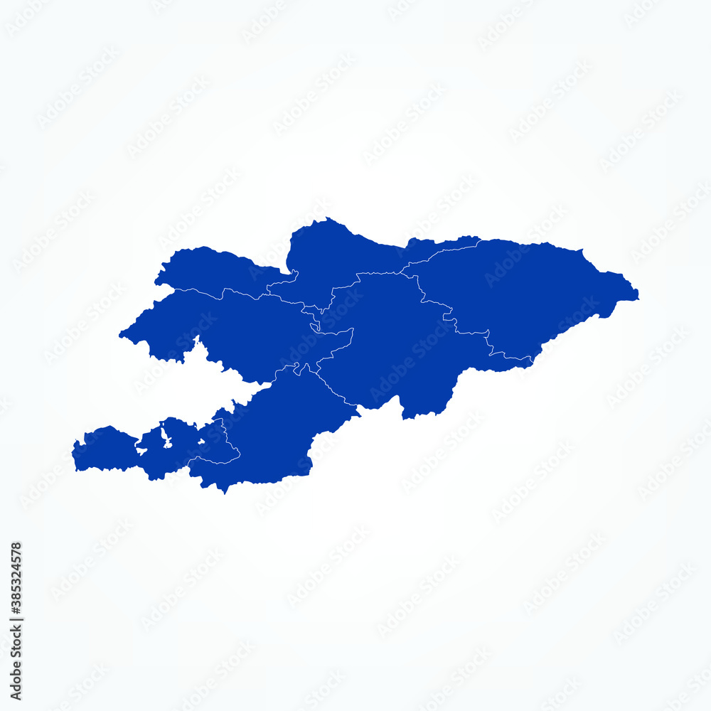High Detailed Blue Map of Kyrgyzstan on White isolated background, Vector Illustration EPS 10