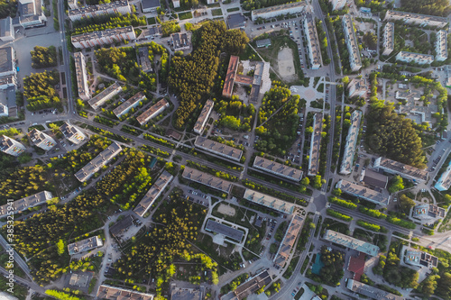 Aerial Townscape of Town Poliarnye Zori located in Northwestern Russia