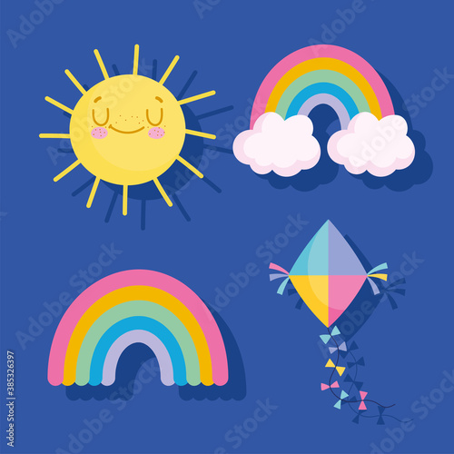 Obraz na plátně rainbows kite and sun icons
