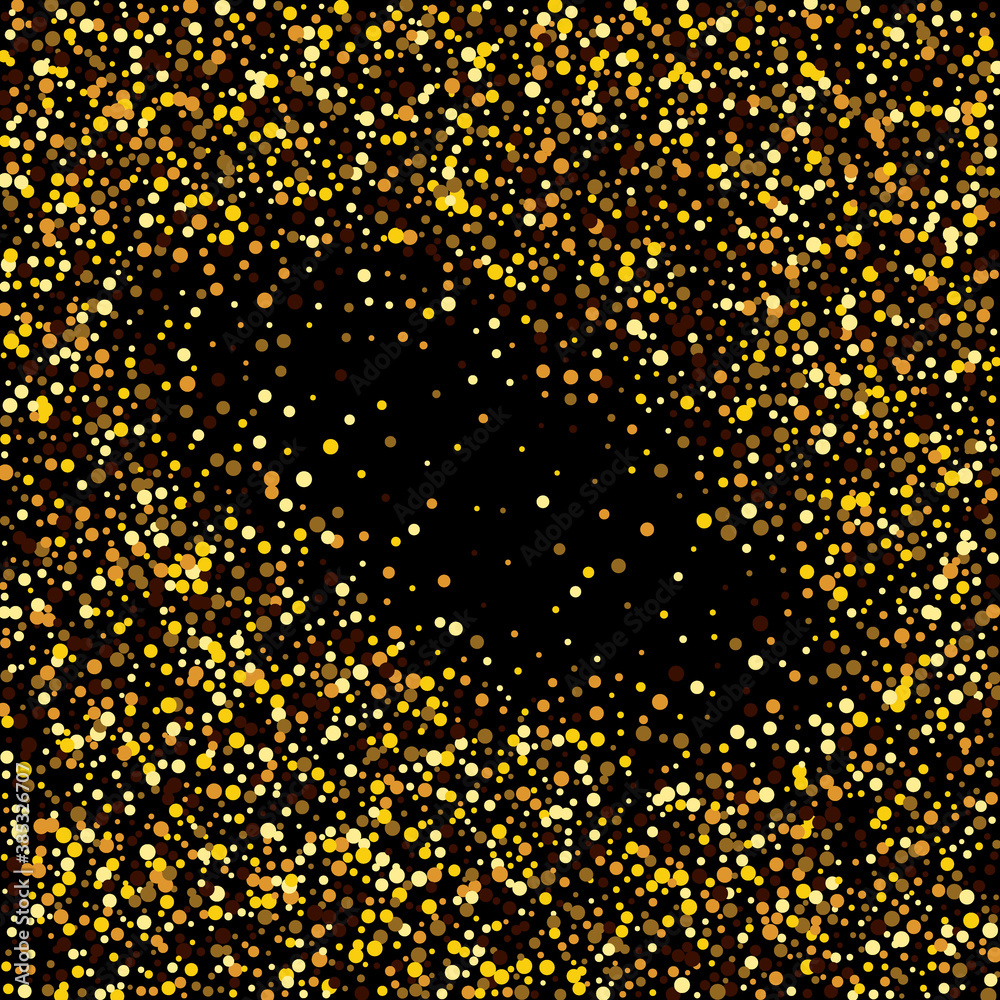 Gold glitter texture on a black background. Golden explosion of confetti. Design element. Vector illustration