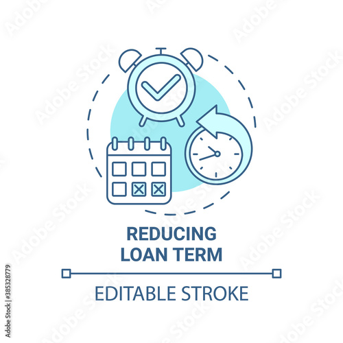 Reducing loan term concept icon. Mortgage refinance benefit idea thin line illustration. Interest-reducing loan. Making bigger down payment. Vector isolated outline RGB color drawing. Editable stroke