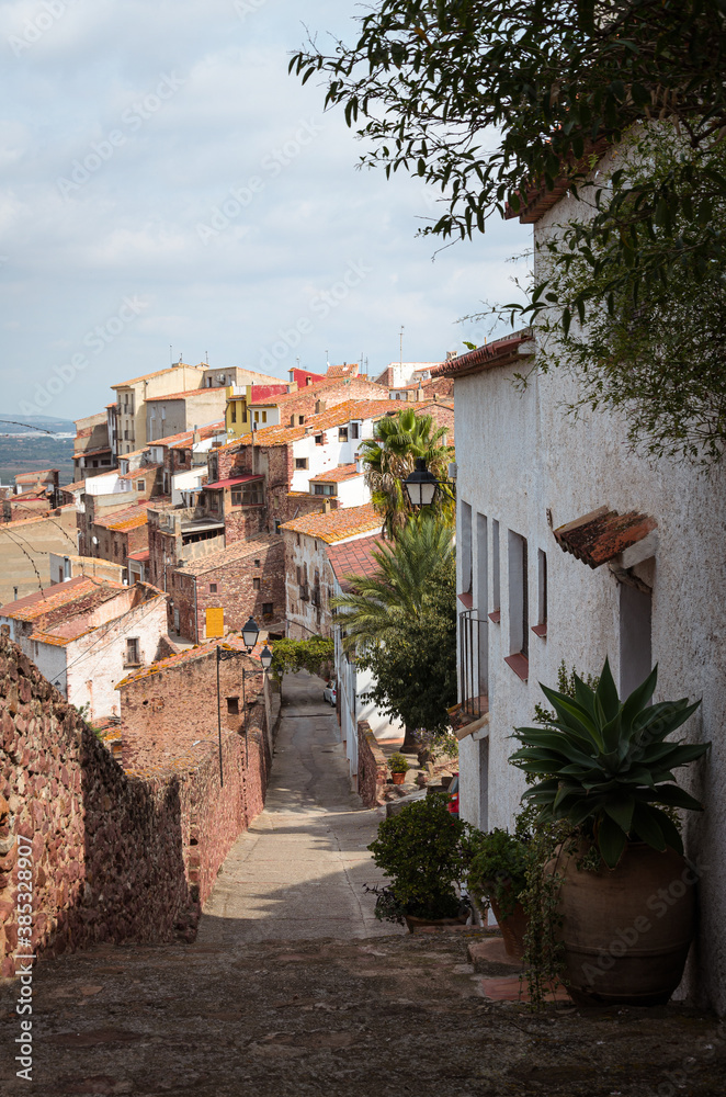 Villafames city skyline with a view of the historical old town, Castellon, Spain