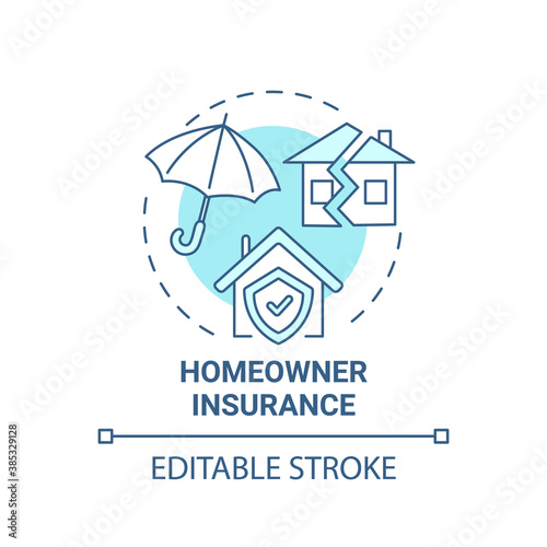 Homeowner insurance concept icon. Mortgage payment element idea thin line illustration. Financial protection. Insurance premiums. Vector isolated outline RGB color drawing. Editable stroke