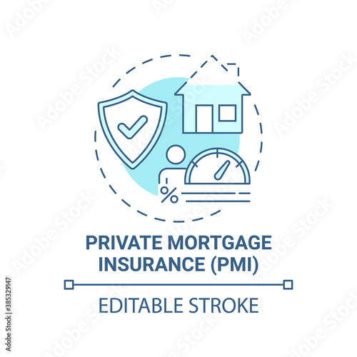 Private mortgage insurance concept icon. Mortgage payment element idea thin line illustration. Mortgage amount percentage. Added expense. Vector isolated outline RGB color drawing. Editable stroke
