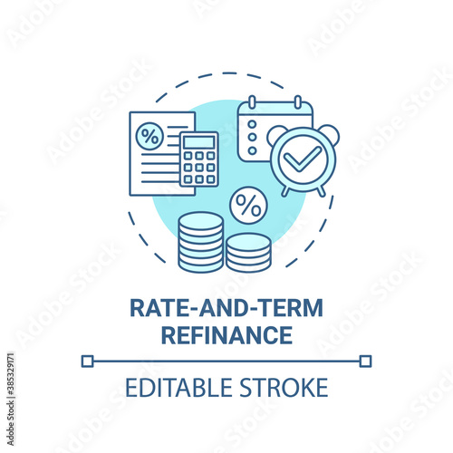 Rate-and-term refinance concept icon. Mortgage refinancing type idea thin line illustration. Paying off loan. Interest rate, term changing. Vector isolated outline RGB color drawing. Editable stroke