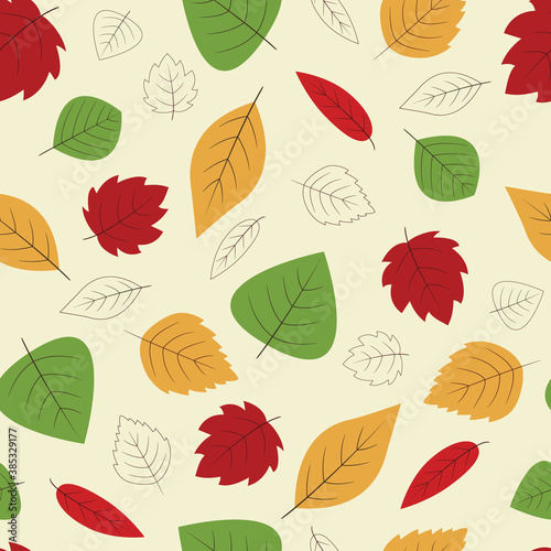 Autumn Birch Poplar Maple Leaves Seamless Pattern