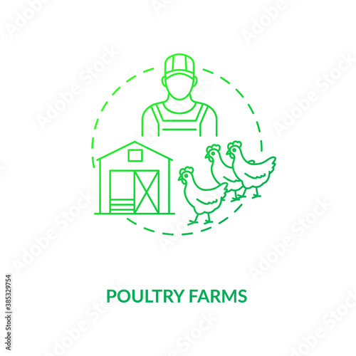Poultry farms concept icon. Farm production processes. Organic foods creation coorporation. Animal meat production idea thin line illustration. Vector isolated outline RGB color drawing.