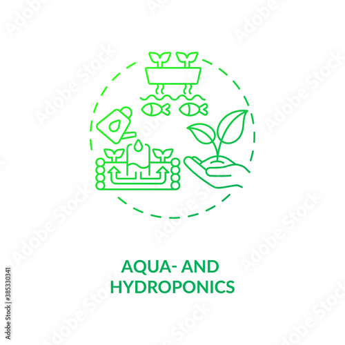 Aqua and hydroponics concept icon. Growing aquatic animals and cultivate plants in water. Futurstic urban farming idea thin line illustration. Vector isolated outline RGB color drawing