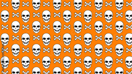 Vector illustration. Background consisting of human skulls and bones. Halloween. The day of the Dead.